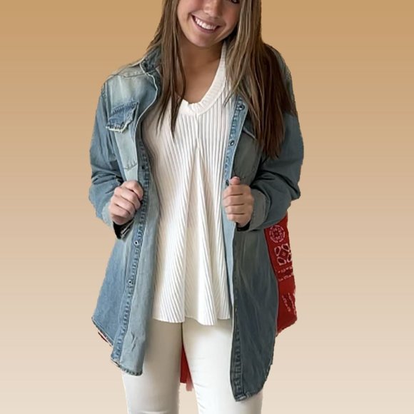 Cowtown Denim Shirt Jacket Size S/M - Picture 2 of 5